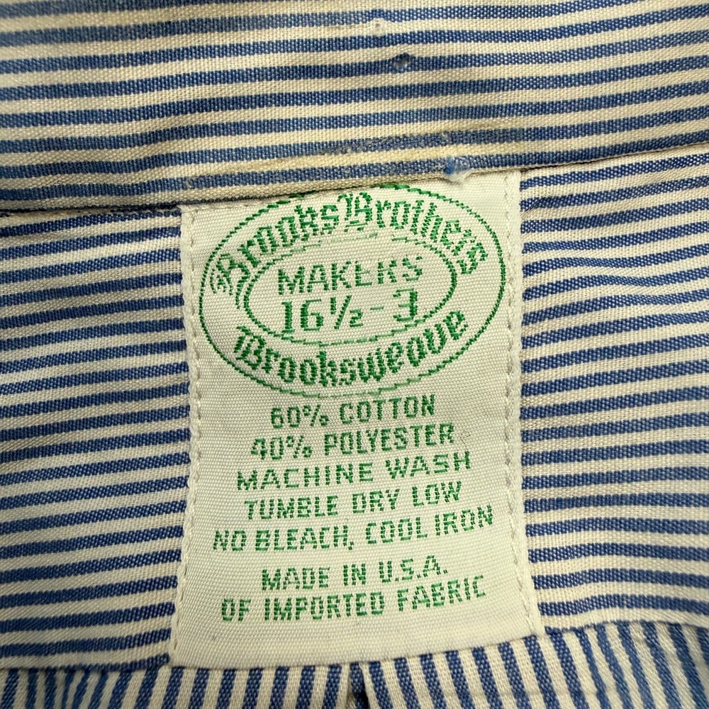 VTG Brooks Brothers Makers Shirt Mens 16.5 Blue Striped Sport Button Up Ivy USA - Picture 4 of 9